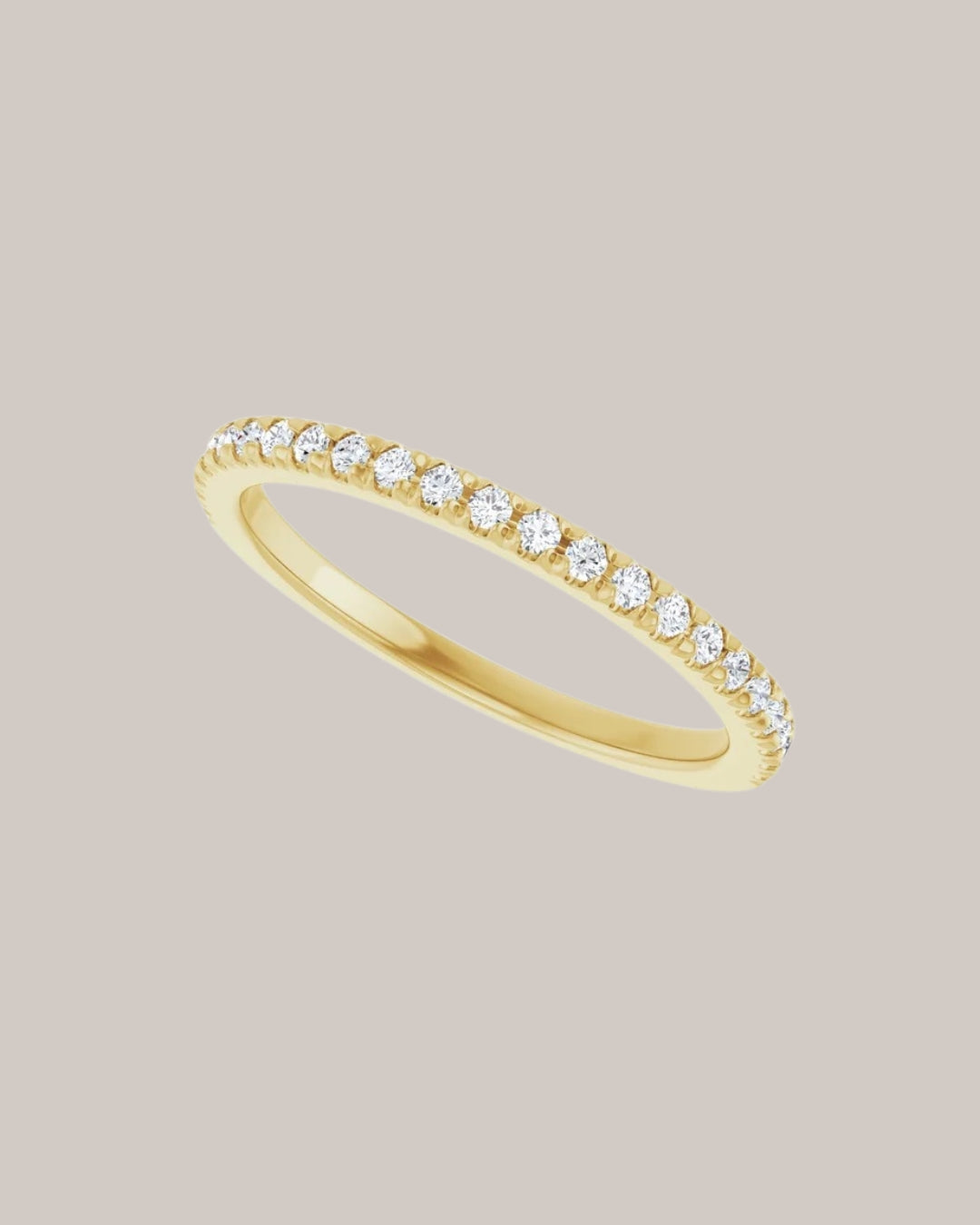 0.20ctw French set half diamond band with lab grown round diamonds in 14K gold
