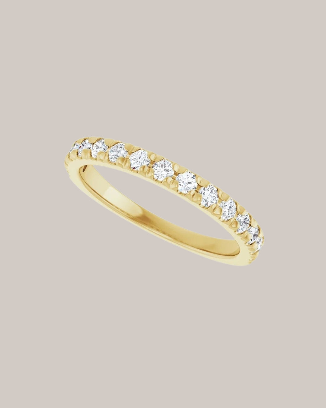 0.50ctw French set half diamond band with lab grown round diamonds in 14K gold
