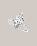 14K white gold marquise engagement ring with 2.00 ct centre diamond and 18 lab grown diamond accents