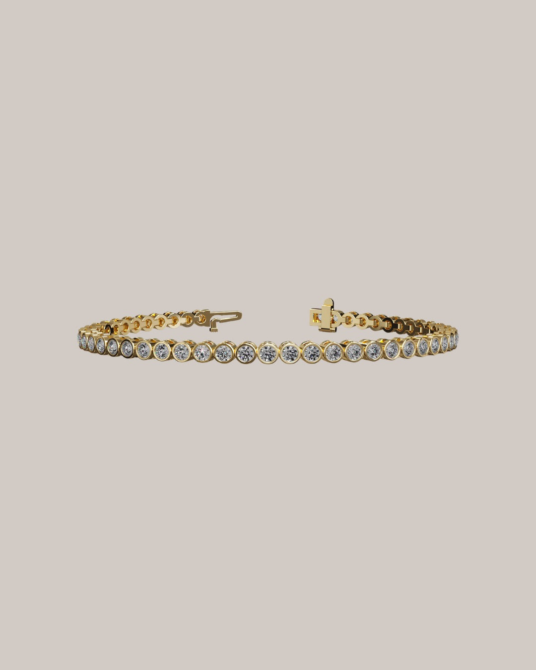 7 inch bezel set lab grown diamond tennis bracelet with 5.88 ctw in 14K yellow gold
