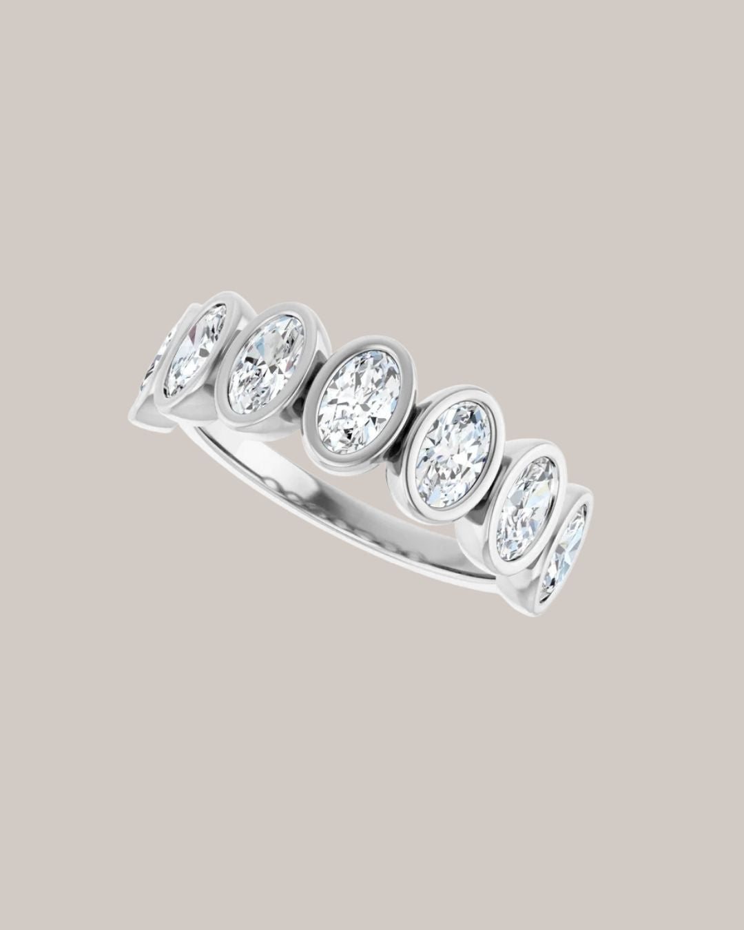 14K white gold oval bezel lab grown diamond wedding band