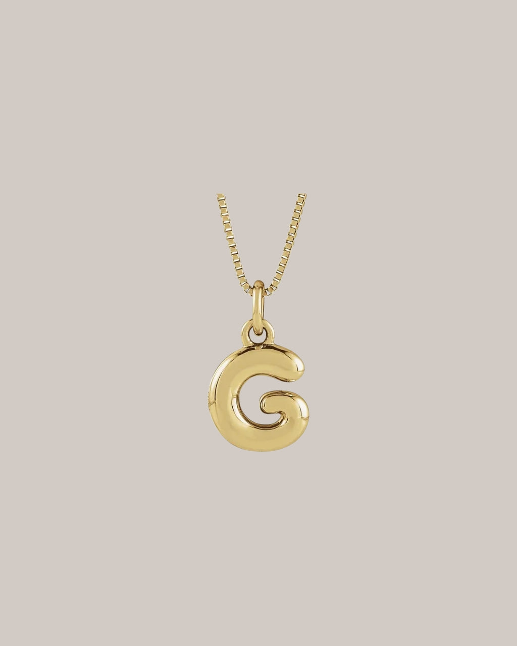Bubble initial pendant with 18 inch box chain in 14K gold