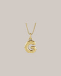 Bubble initial pendant with 18 inch box chain in 14K gold