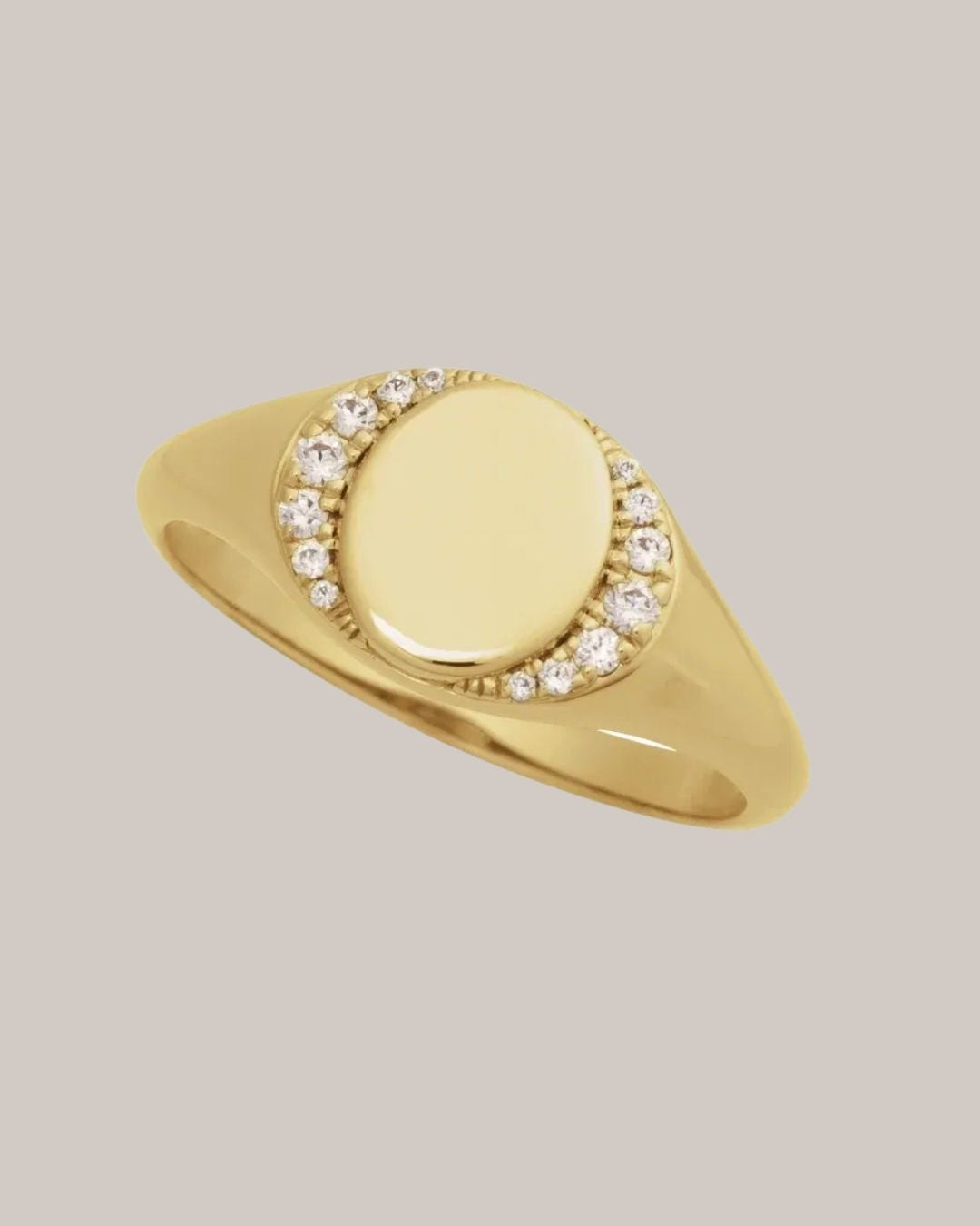 14K yellow gold natural diamond signet ring