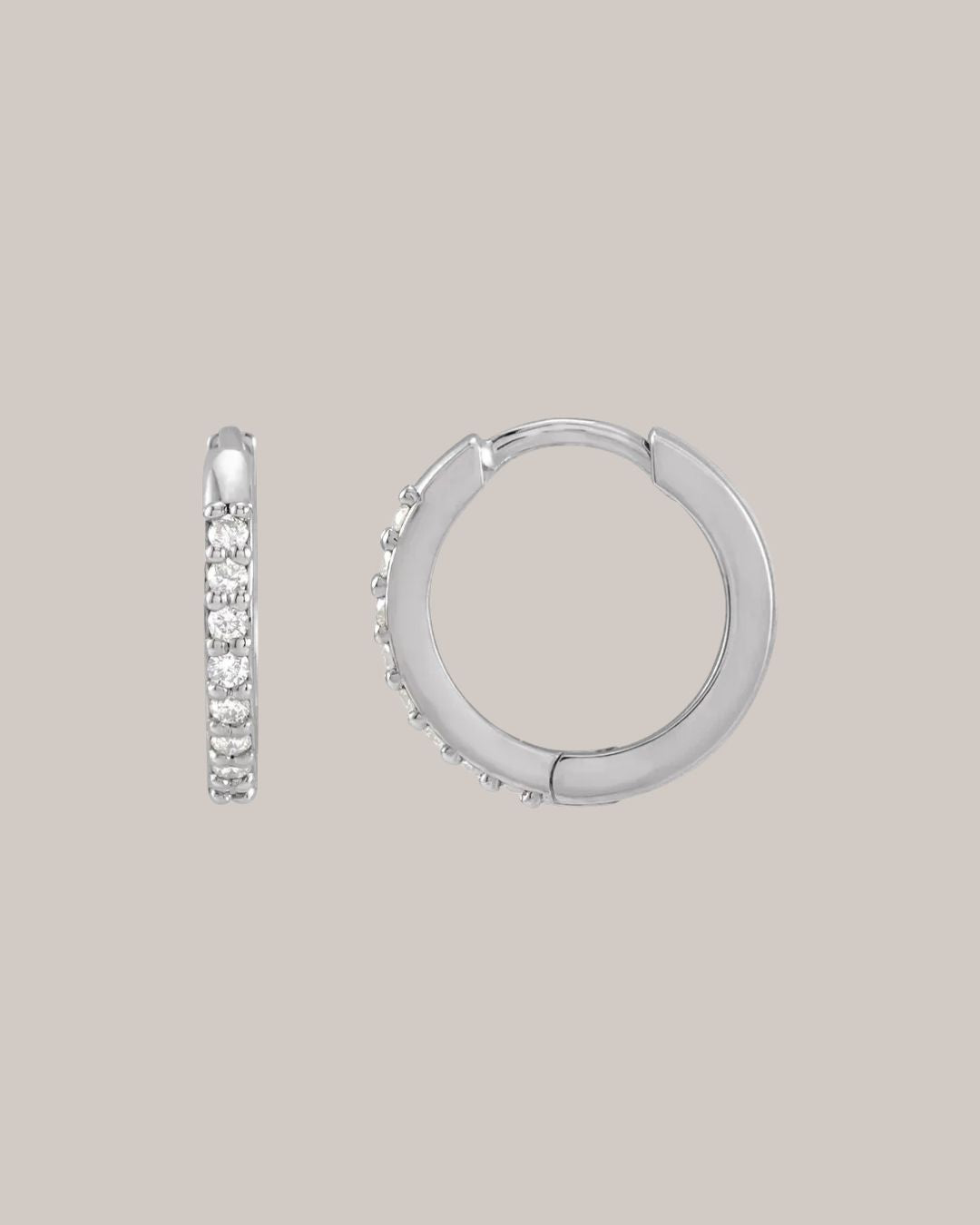 Diamond huggie hoop earrings in 14K white gold with lab grown diamonds
