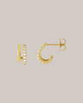 14K yellow gold double hoop earrings with 14 lab grown diamonds totaling 0.20 ctw