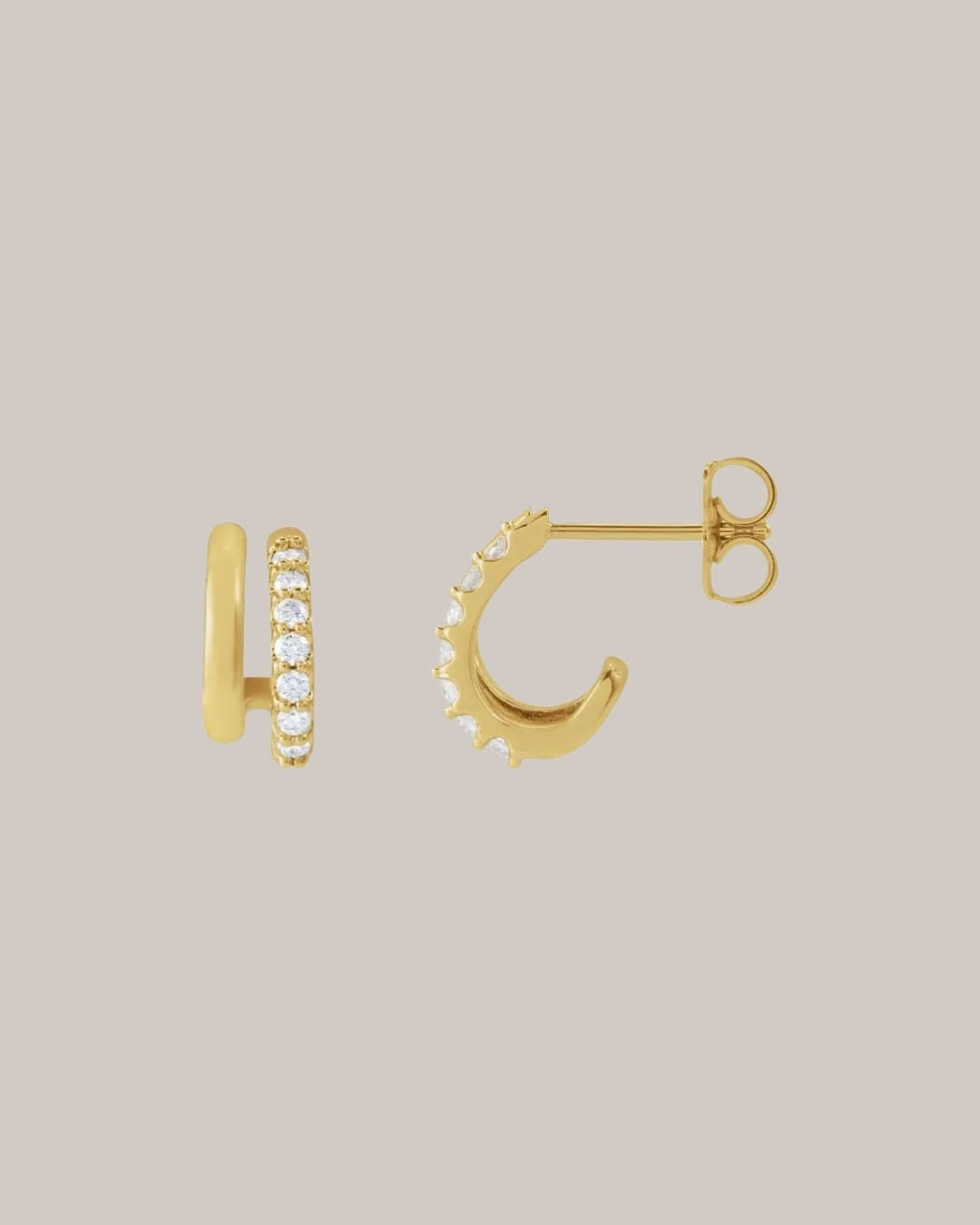 14K yellow gold double hoop earrings with 14 lab grown diamonds totaling 0.20 ctw