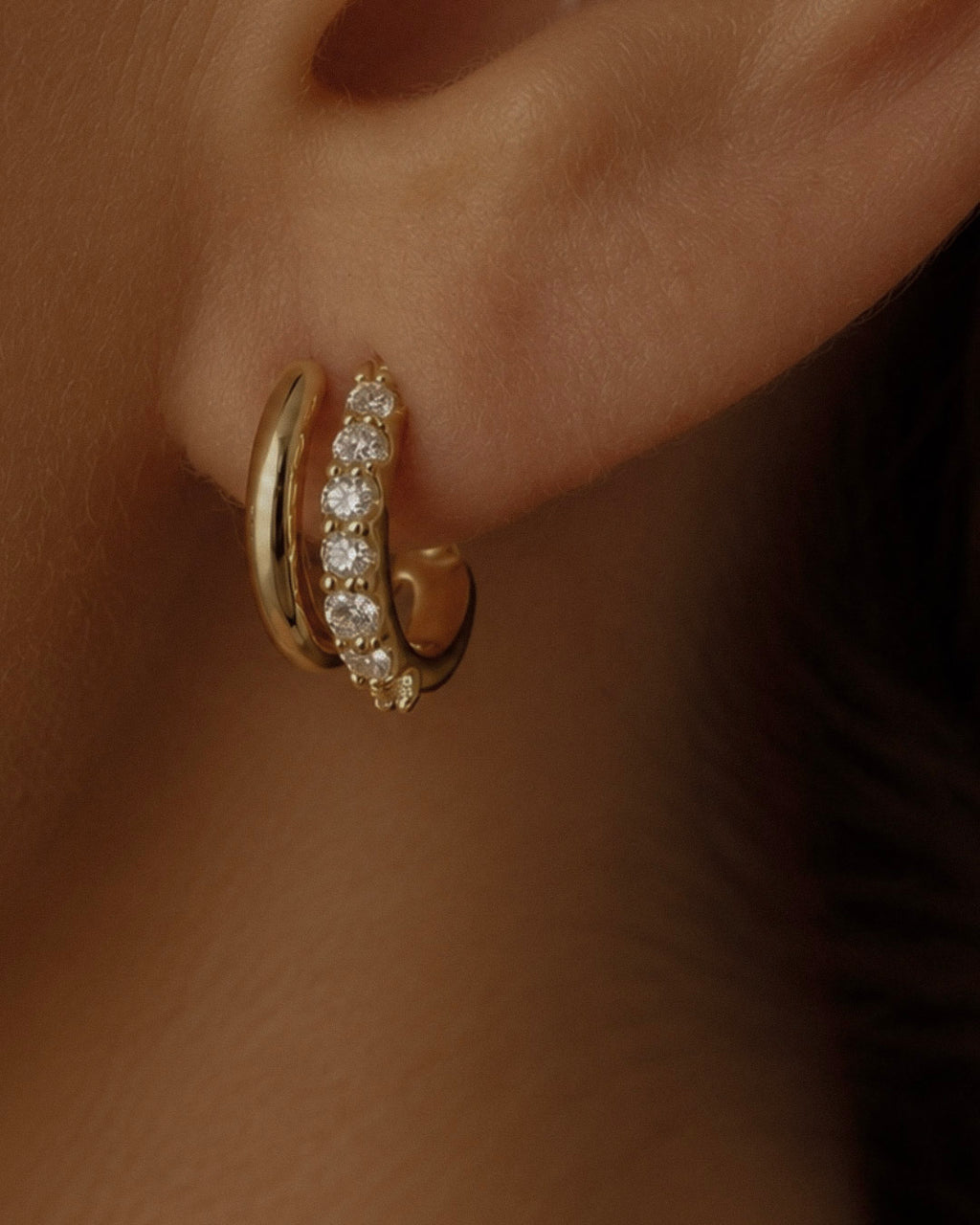 Double Diamond Hoop Earrings
