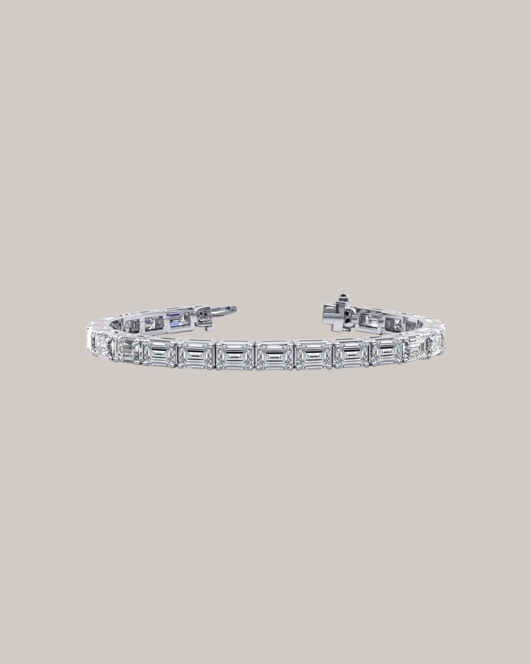7 inch emerald cut lab grown diamond tennis bracelet with 22 diamonds totaling 22.00 ctw in 14K white gold