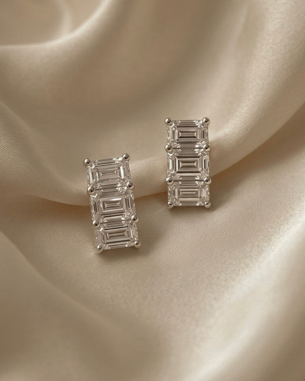 Emerald Cut Diamond Huggie Earrings