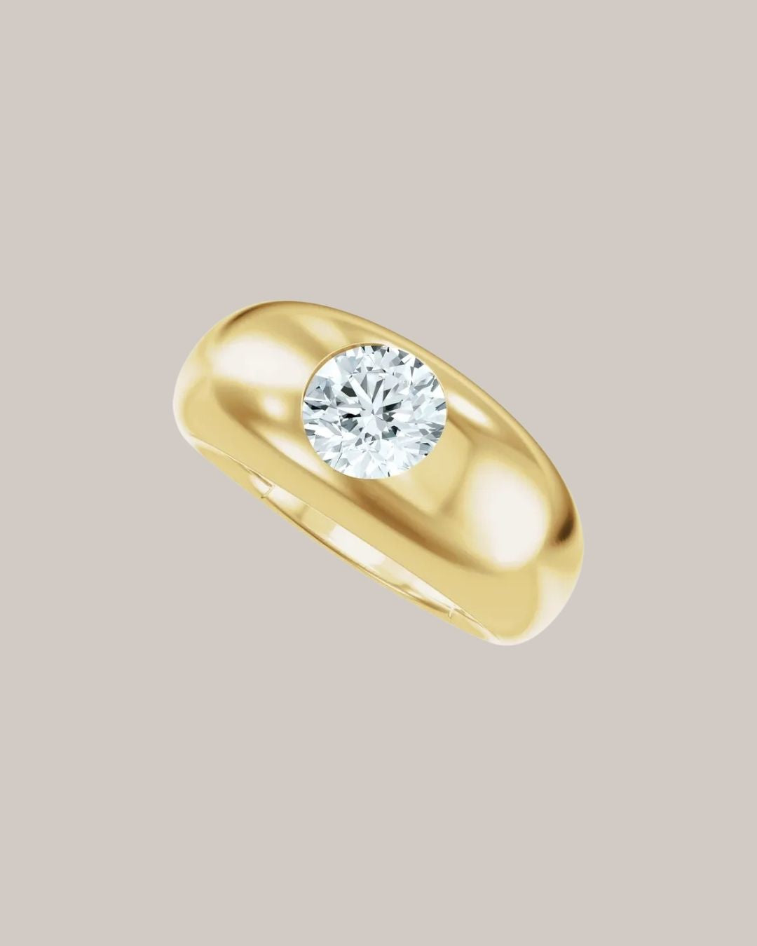 14K yellow gold flush set ring with one 1.00 ct lab grown round diamond
