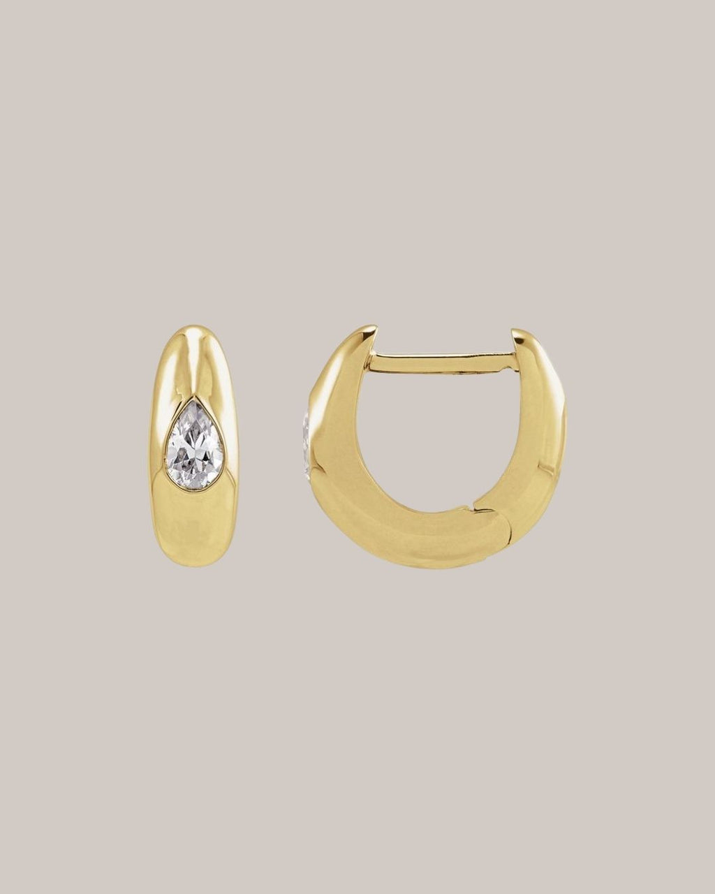 11.3 mm 14K yellow gold hoop earrings with 2 pear shaped lab grown diamonds