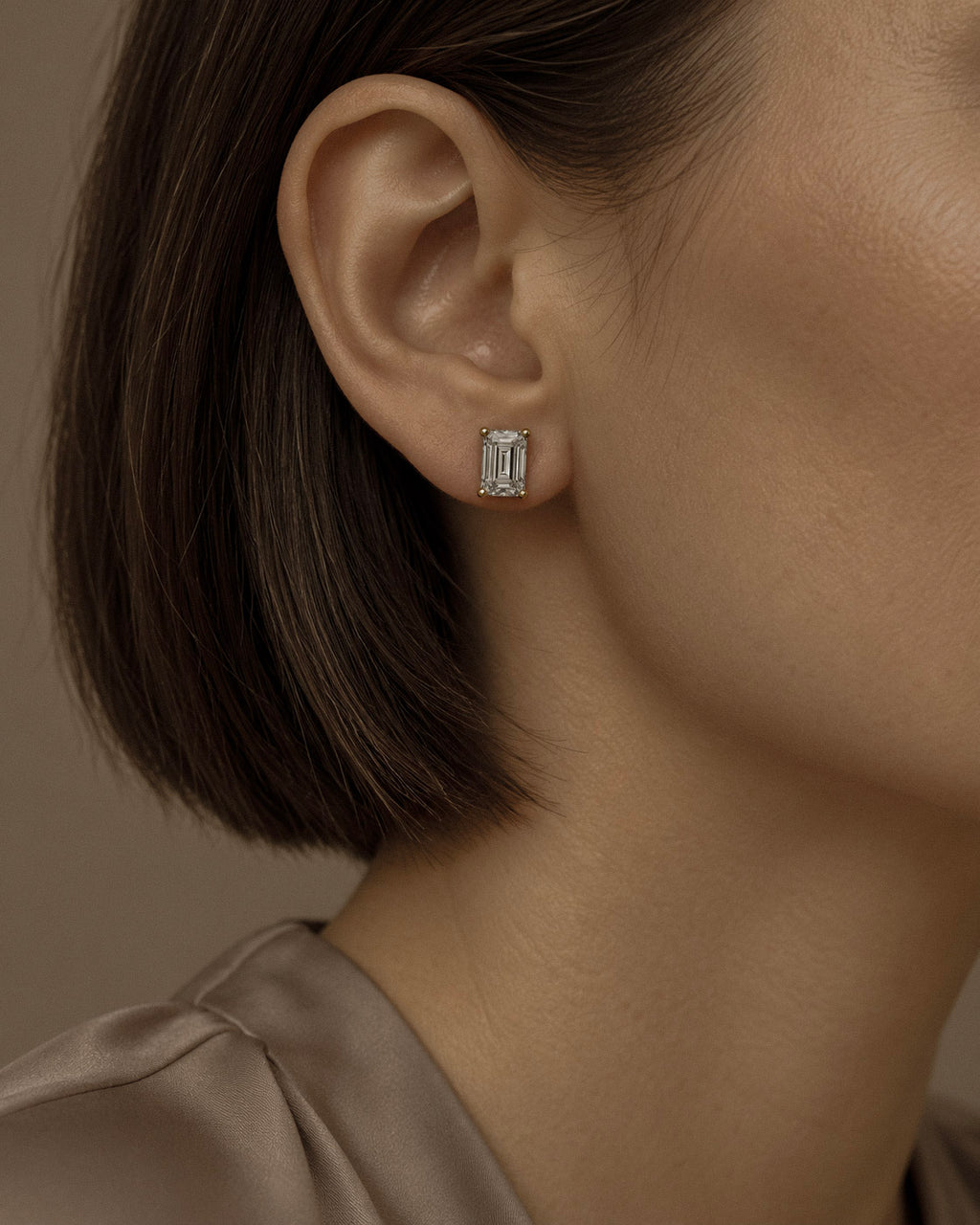 14K white gold emerald cut diamond studs with 2 lab grown diamonds 