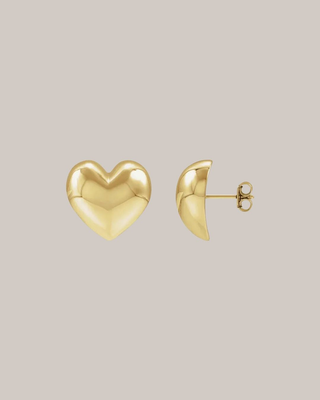 14K yellow gold polished puffed heart stud earrings
