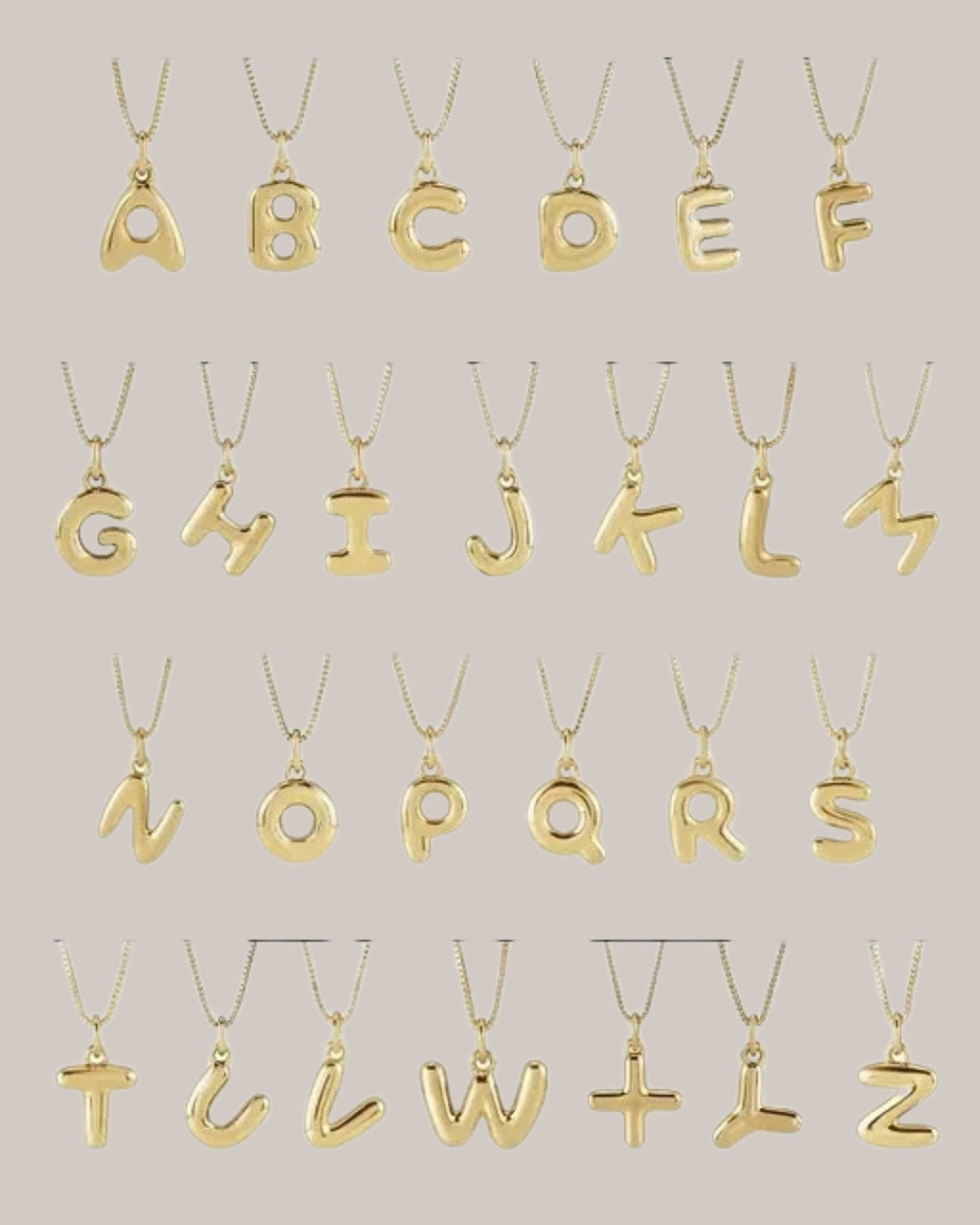 Bubble initial pendant with 18 inch box chain in 14K gold