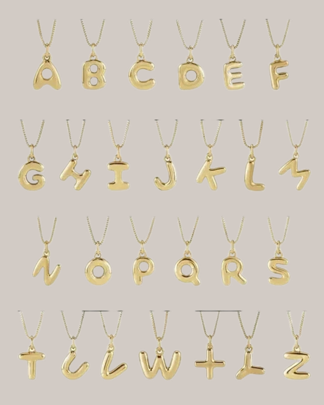 Bubble initial pendant with 18 inch box chain in 14K gold
