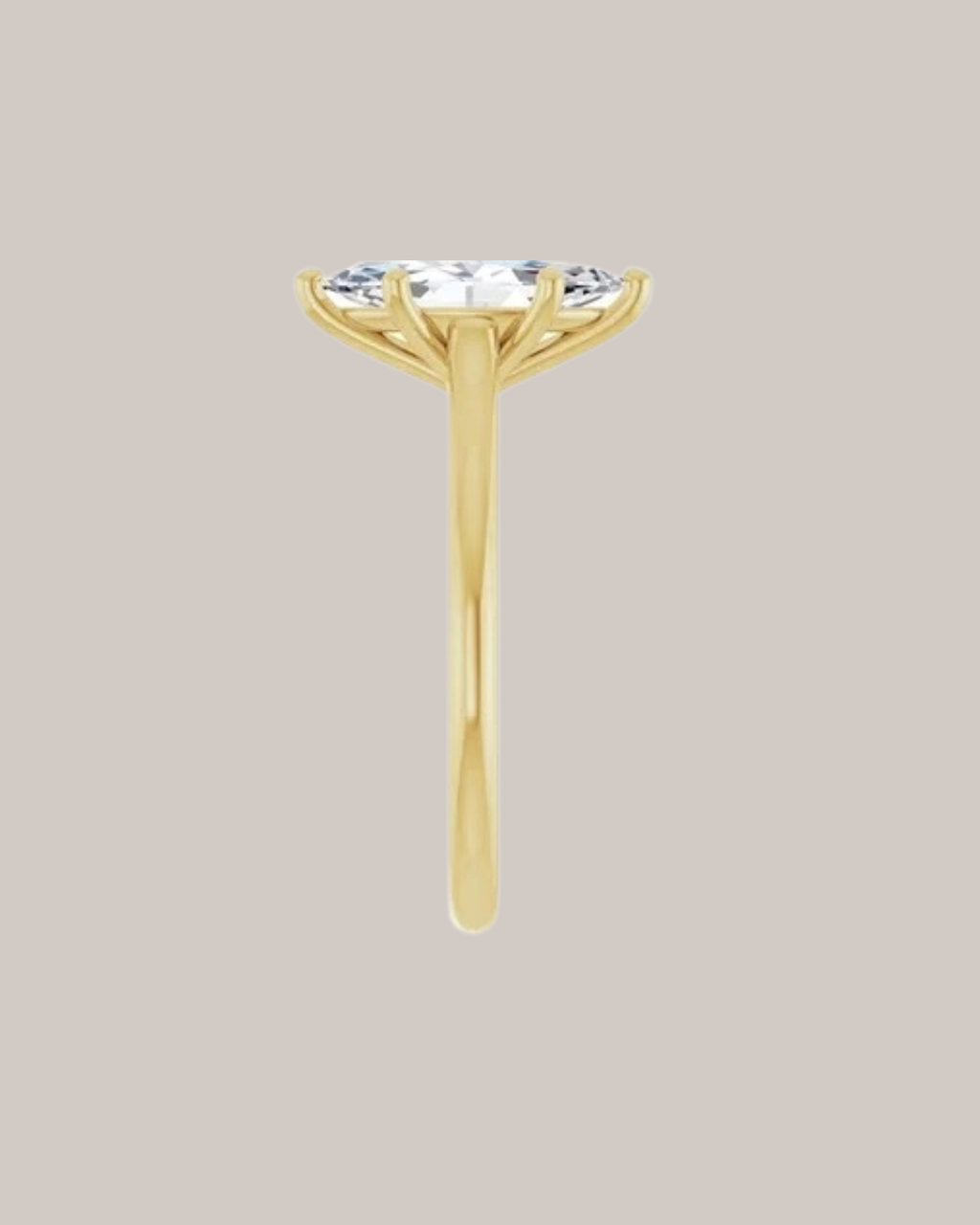 14K yellow gold marquise solitaire engagement ring setting shown with 1.50 ct centre diamond