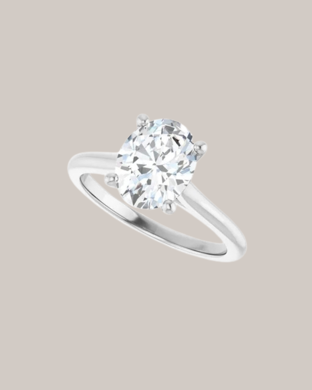 14K white gold oval solitaire engagement ring setting shown with 2.00 ct centre diamond