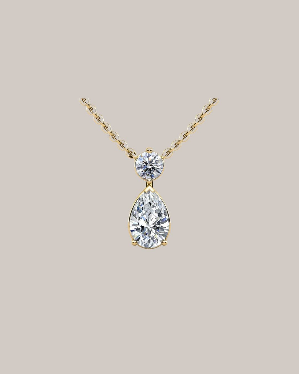 Yellow Gold 1.20 ctw pear and round lab grown diamond pendant
