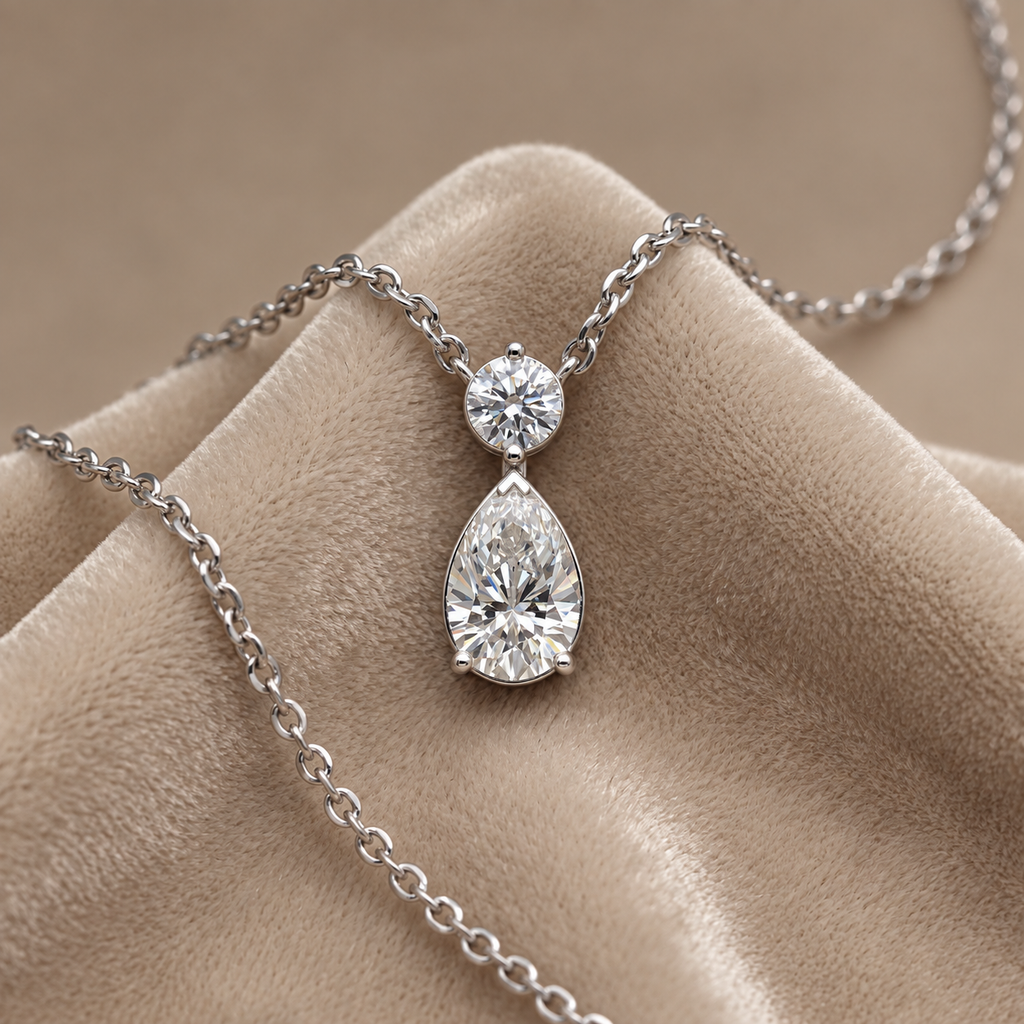 Pear and Round Diamond Pendant