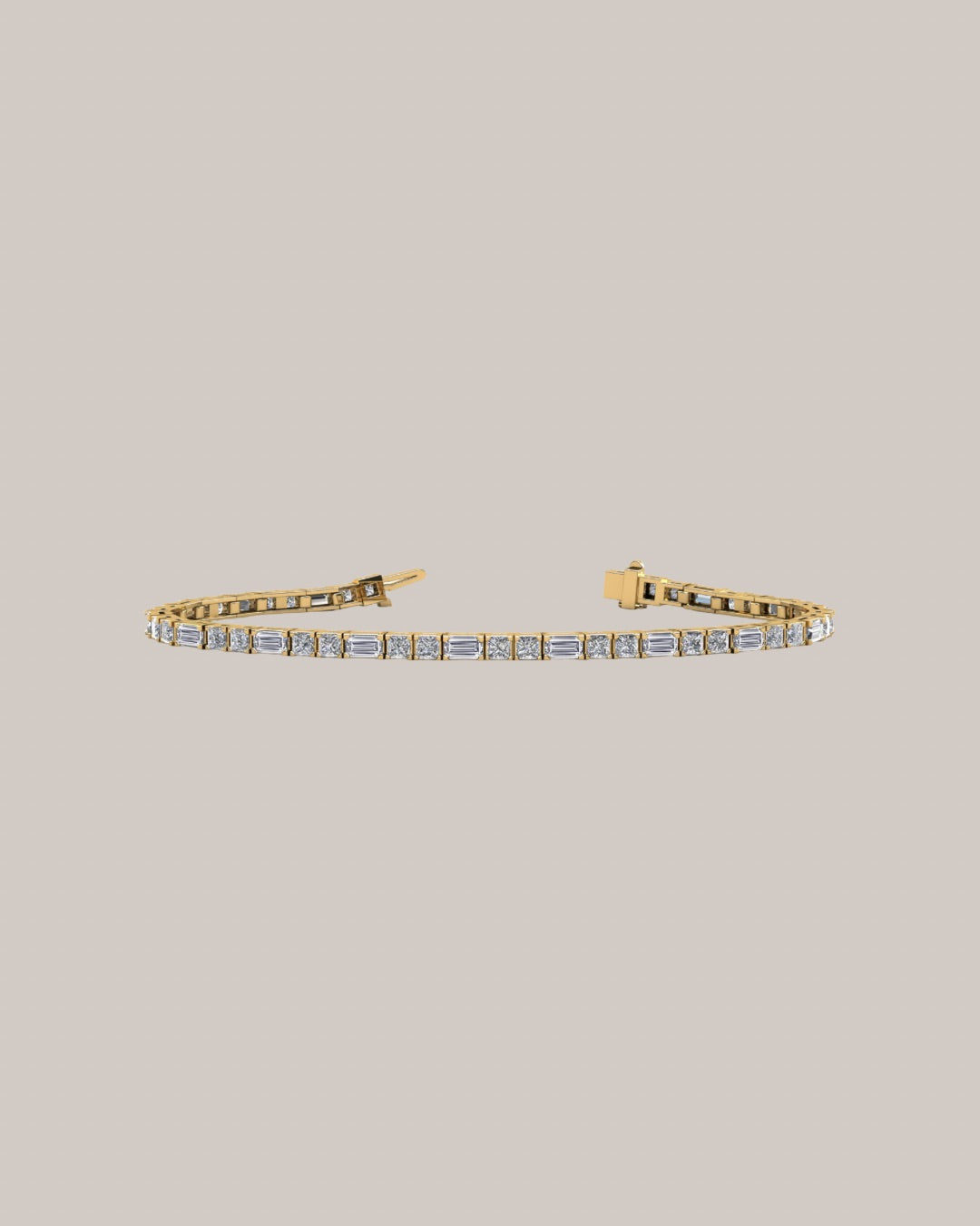 Princess cut and baguette lab grown diamond bracelet with 5.25 ctw in 14K yellow gold
