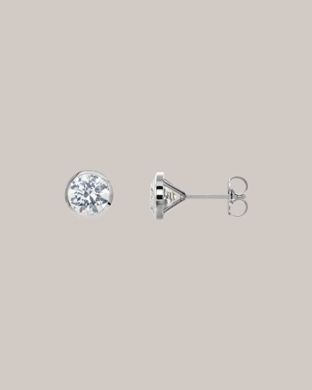 14K white gold bezel stud earrings with 2 lab grown diamonds
