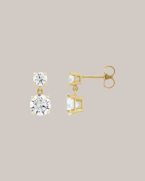 14K yellow gold two stone drop earrings with 4 lab grown diamonds totaling 2.50 ctw
