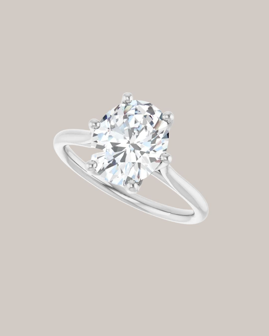 14K white gold six prong oval solitaire engagement ring setting
