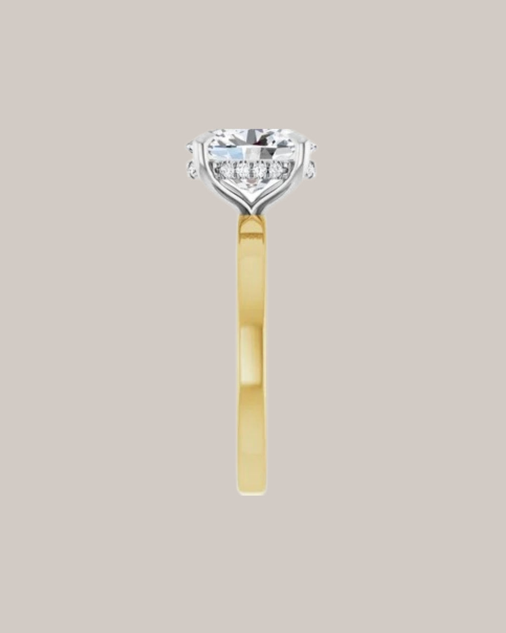 Hidden halo engagement ring with 2.40 mm diamond band and lab grown diamond accents