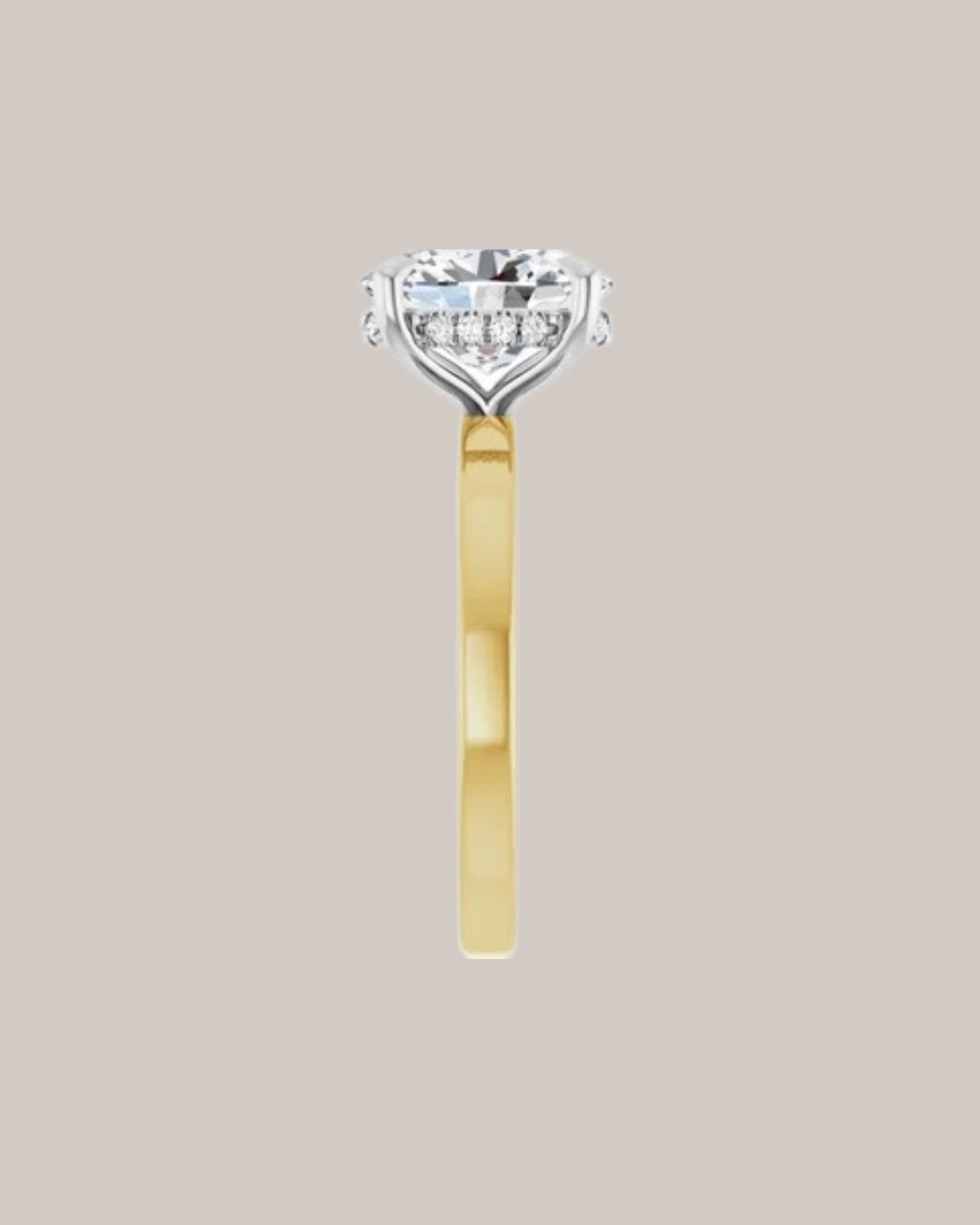 Hidden halo engagement ring with 2.40 mm diamond band and lab grown diamond accents