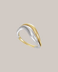 14K white and yellow gold two tone asymmetrical fashion ring