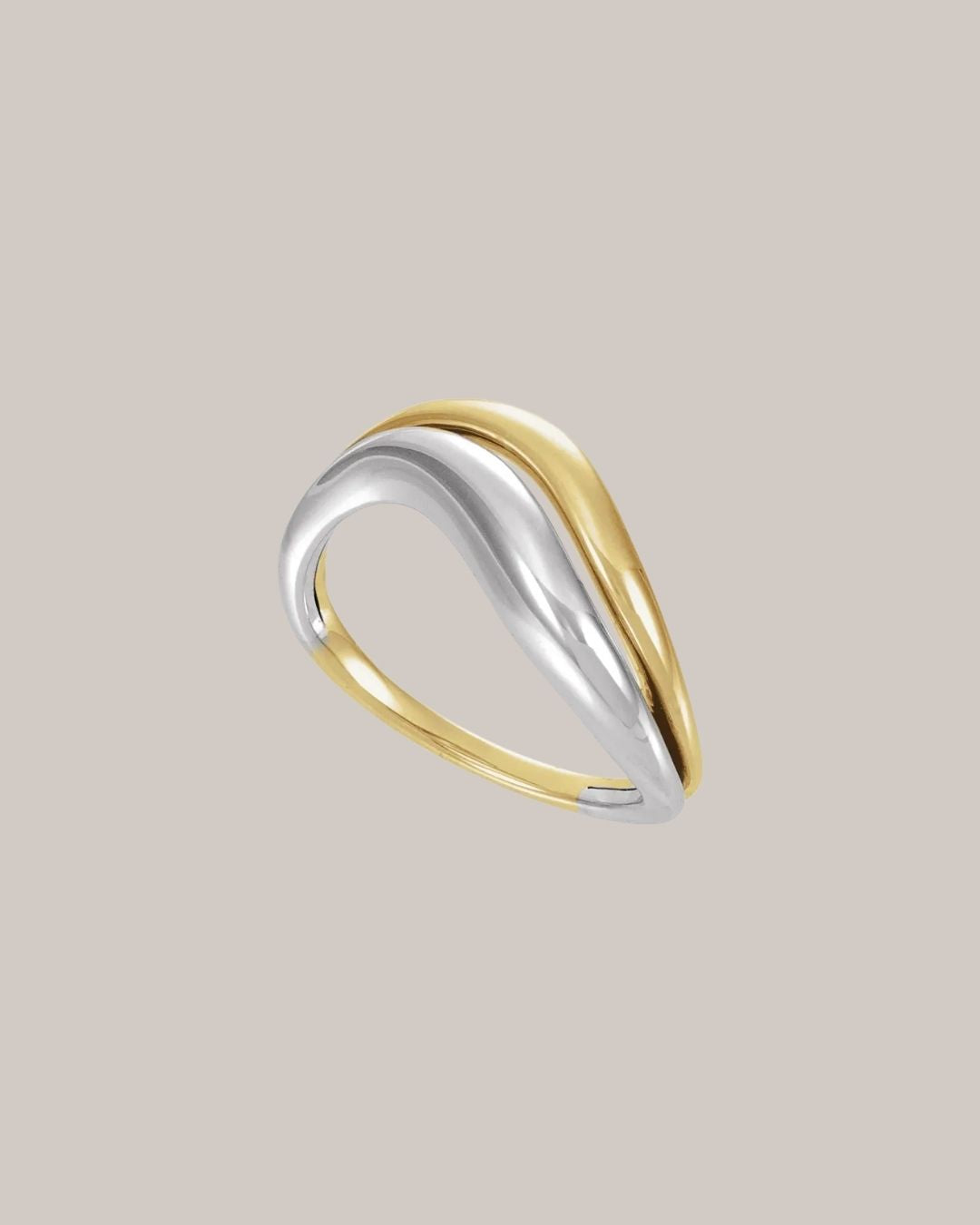 14K white and yellow gold two tone asymmetrical fashion ring