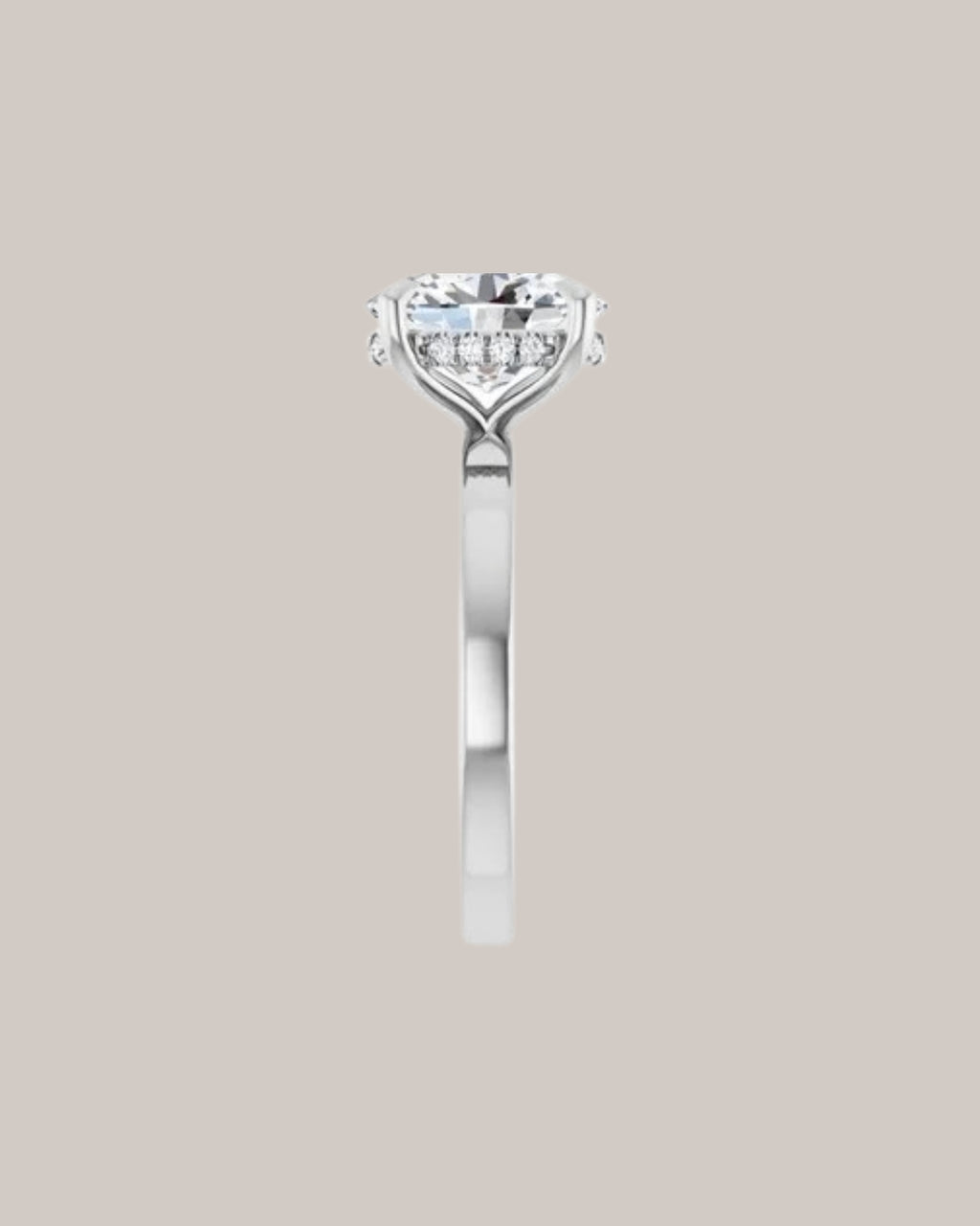 Hidden halo engagement ring with 2.40 mm diamond band and lab grown diamond accents