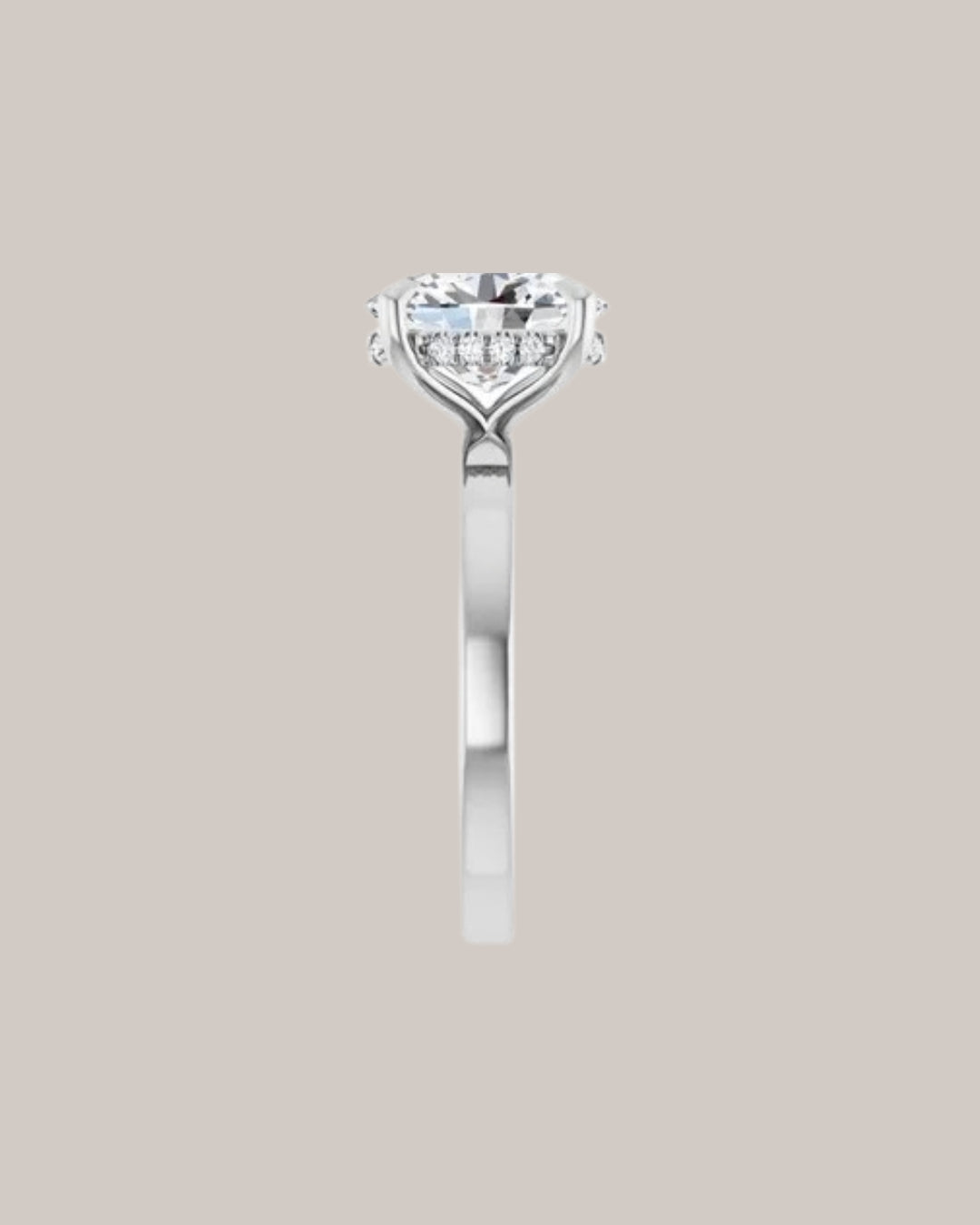 Hidden halo engagement ring with 2.40 mm diamond band and lab grown diamond accents