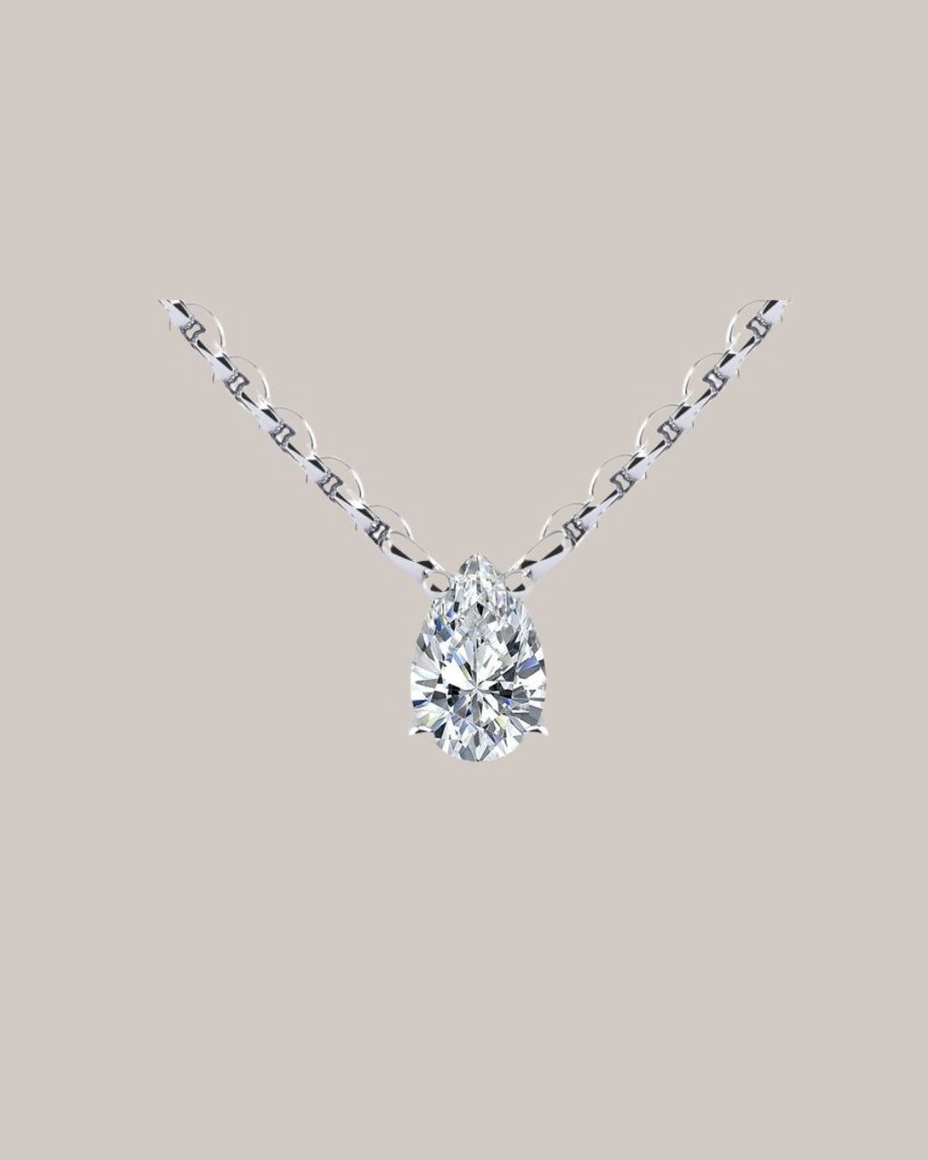 White gold 1.00 ct pear shaped lab grown diamond solitaire pendant
