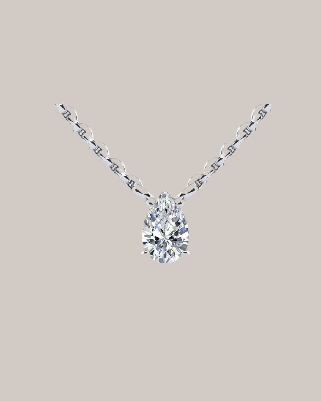 White gold 1.00 ct pear shaped lab grown diamond solitaire pendant