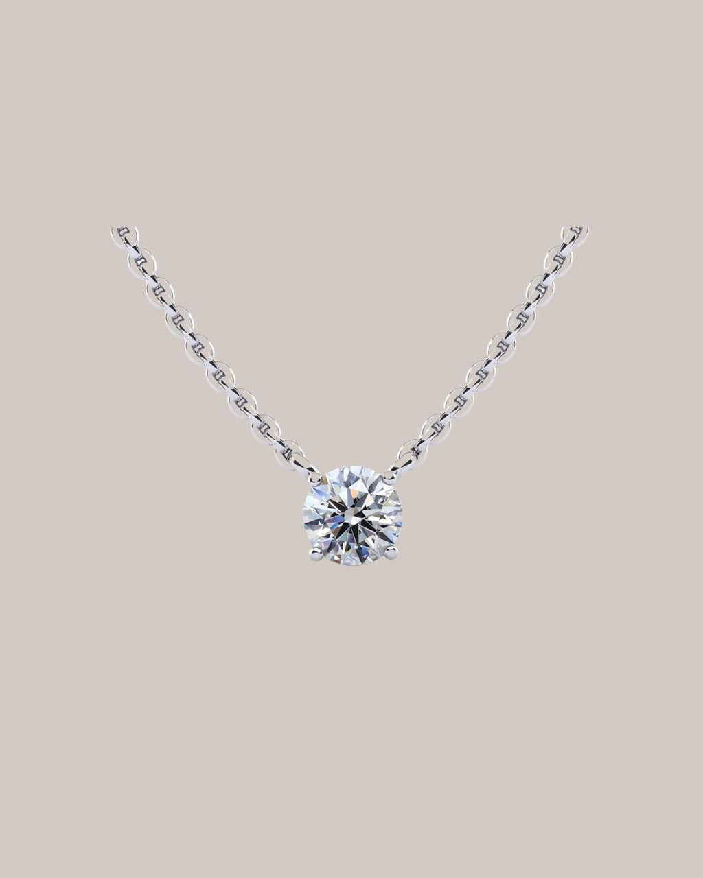 White gold 1.00 ct round diamond solitaire pendant on an 18 inch cable chain