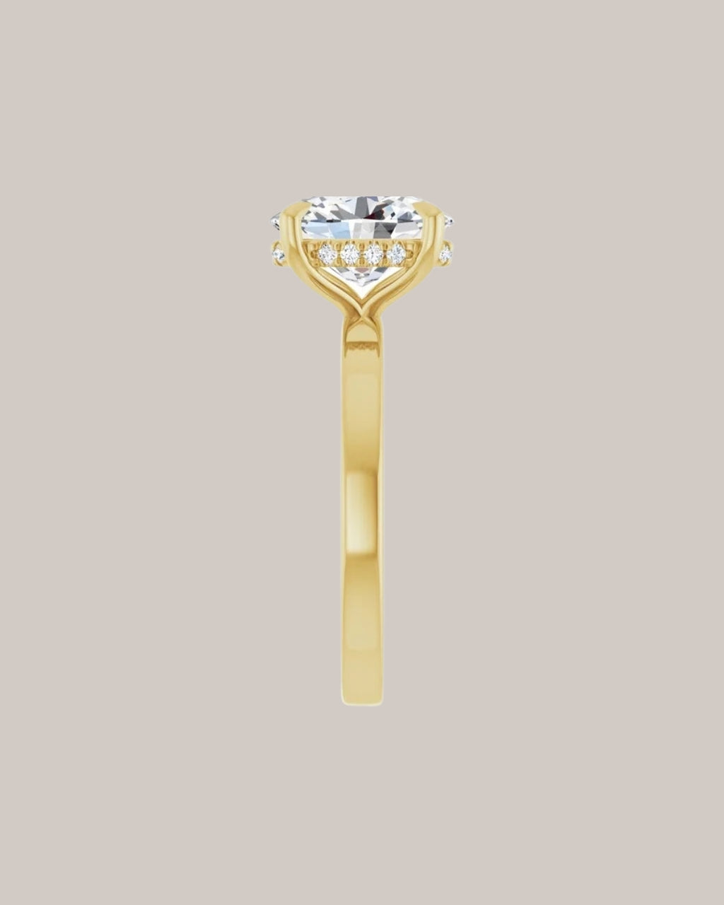 Hidden halo engagement ring with 2.40 mm diamond band and lab grown diamond accents