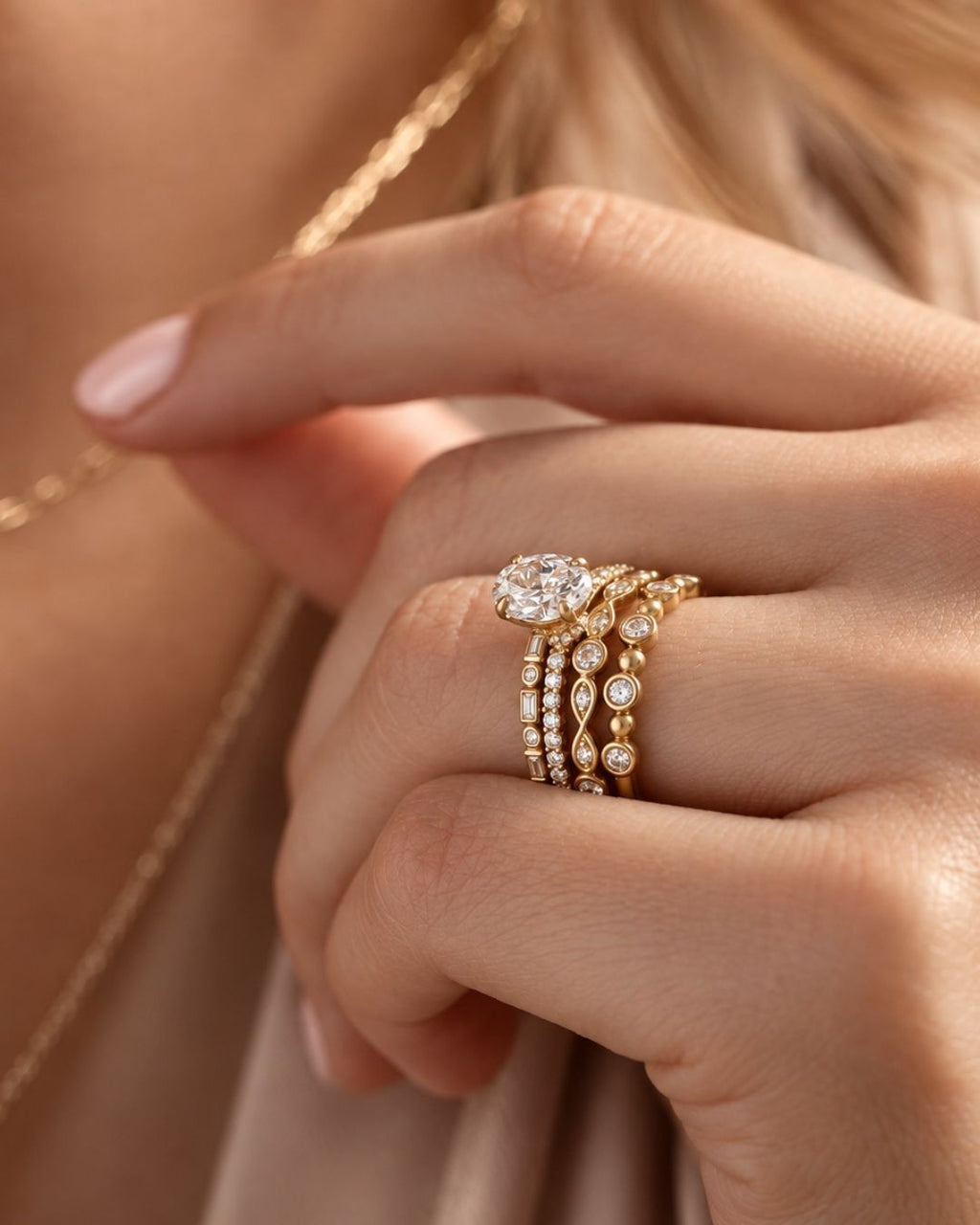 yellow gold and diamond wedding band stack