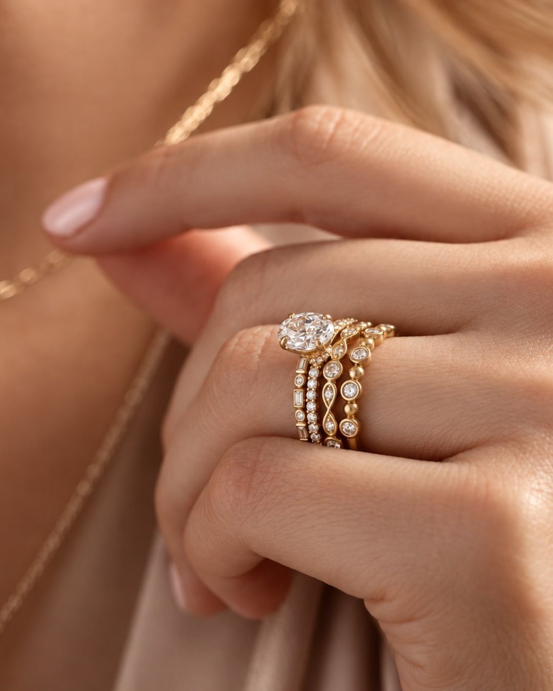 yellow gold and diamond wedding band stack