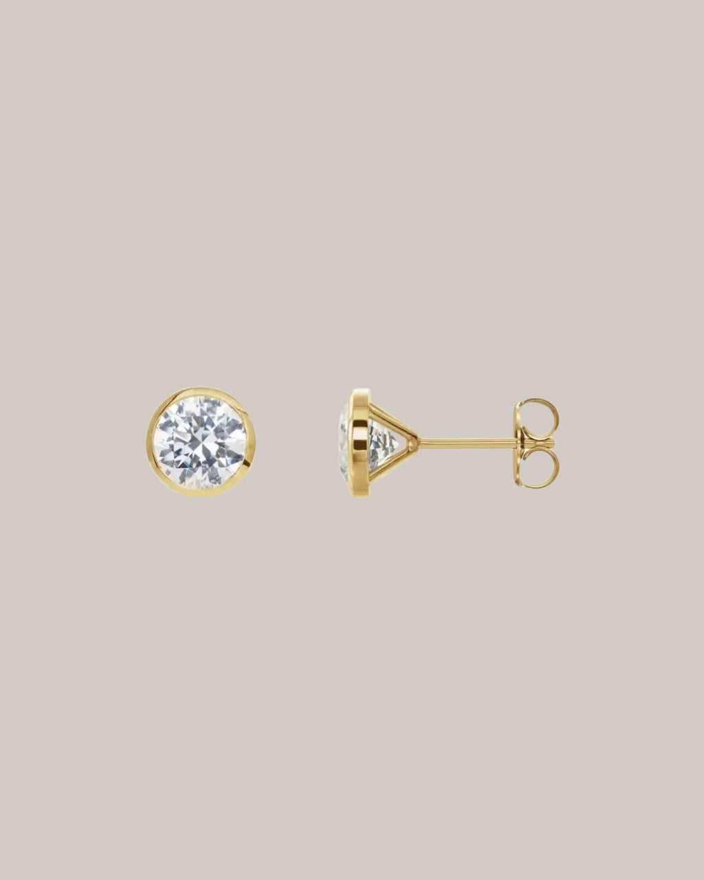 14K yellow gold bezel stud earrings with 2 lab grown diamonds