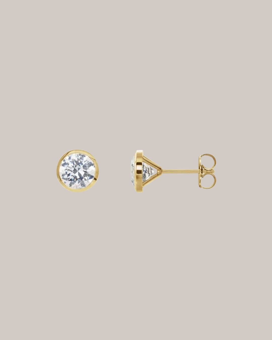 14K yellow gold bezel stud earrings with 2 lab grown diamonds