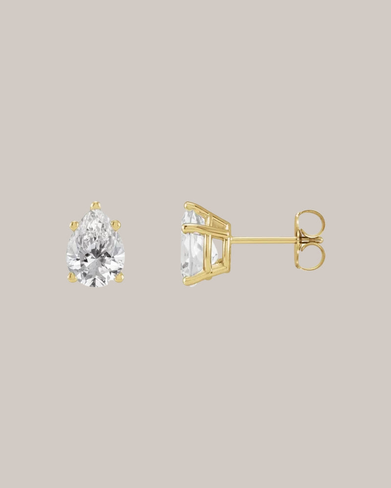 Lab grown pear diamond stud earrings in 14K gold