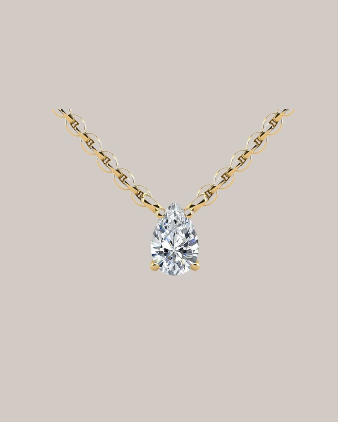 Yellow Gold 1.00 ct pear shaped lab grown diamond solitaire pendant