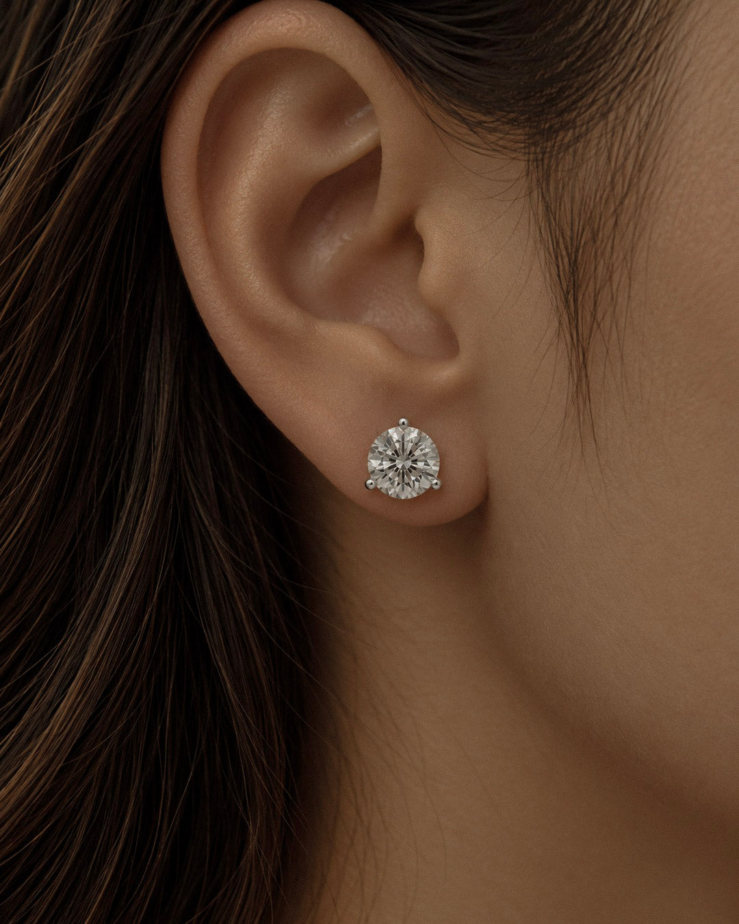Three Prong Lab Diamond Stud Earrings