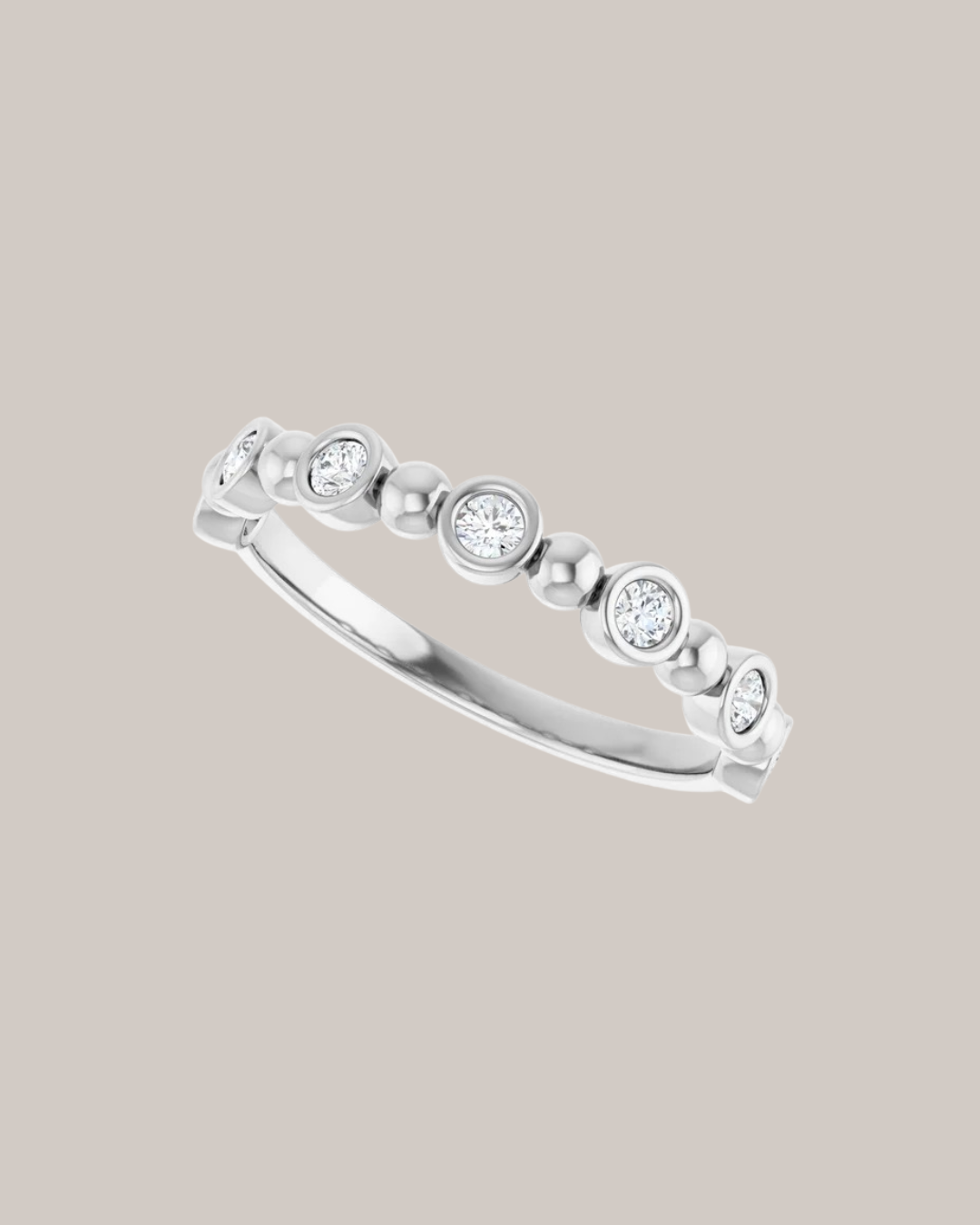 Bezel and bead diamond band with 7 lab grown round diamonds totaling 0.20 ctw in 14K white gold
