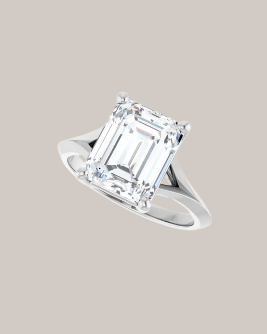 Emerald cut engagement ring split shank setting shown with 3.50 ct centre diamond