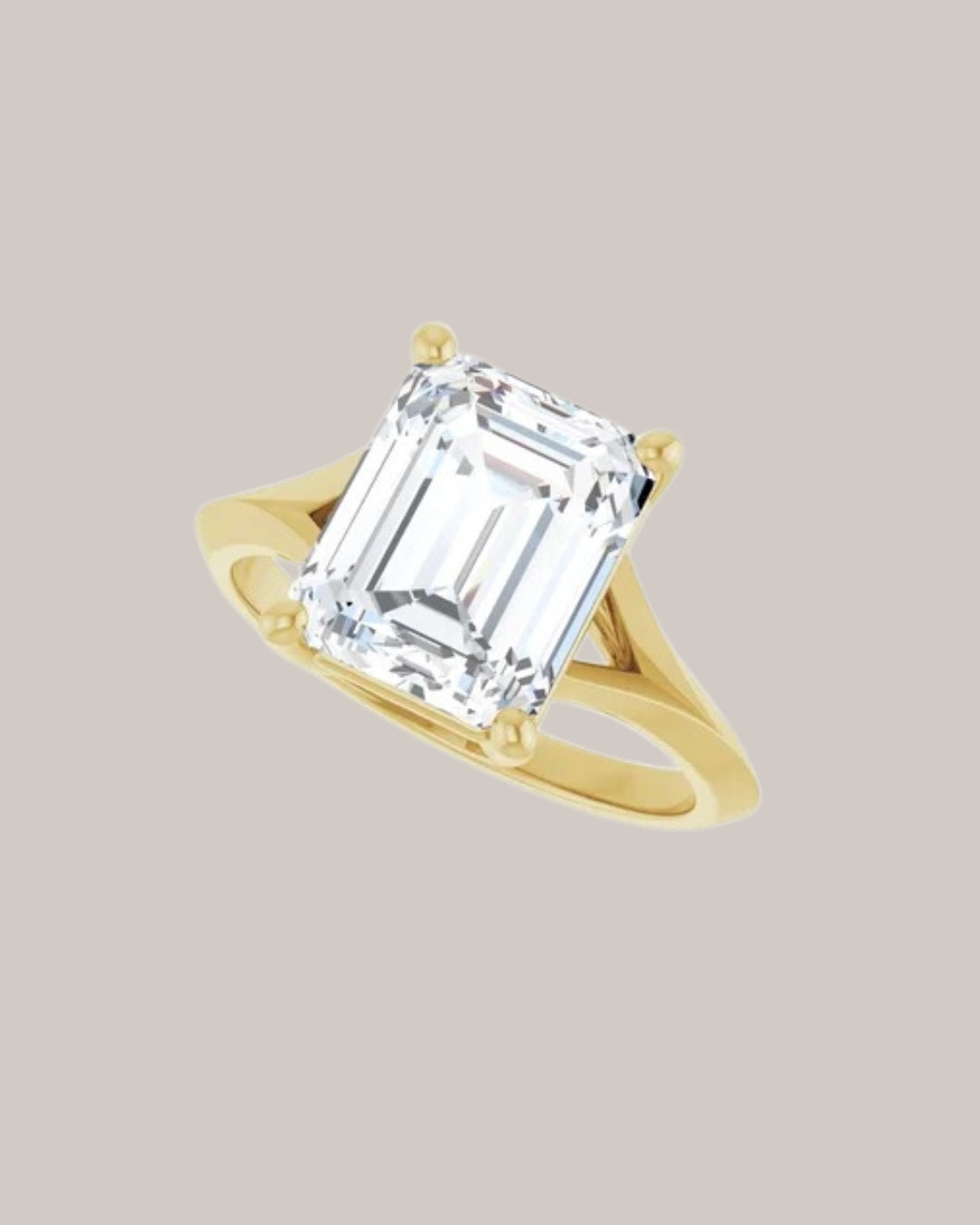 Emerald cut engagement ring split shank setting shown with 3.50 ct centre diamond